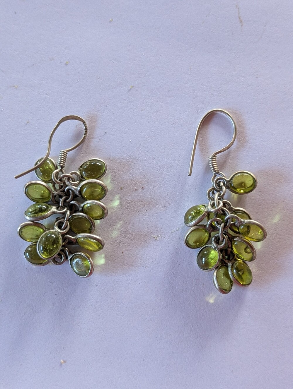Peridot Cluster Earrings On Silver Ear Hooks